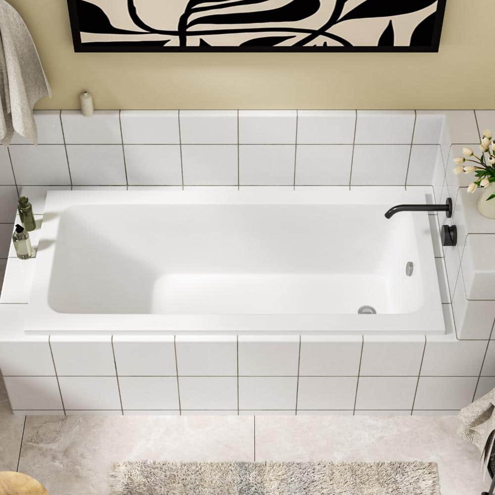 LORDEAR 66 in. x 30-11/16 in.White Drop-in Acrylic Soaking Bathtub Rectangular  Bathroom Tub with Reversible Drain (1)