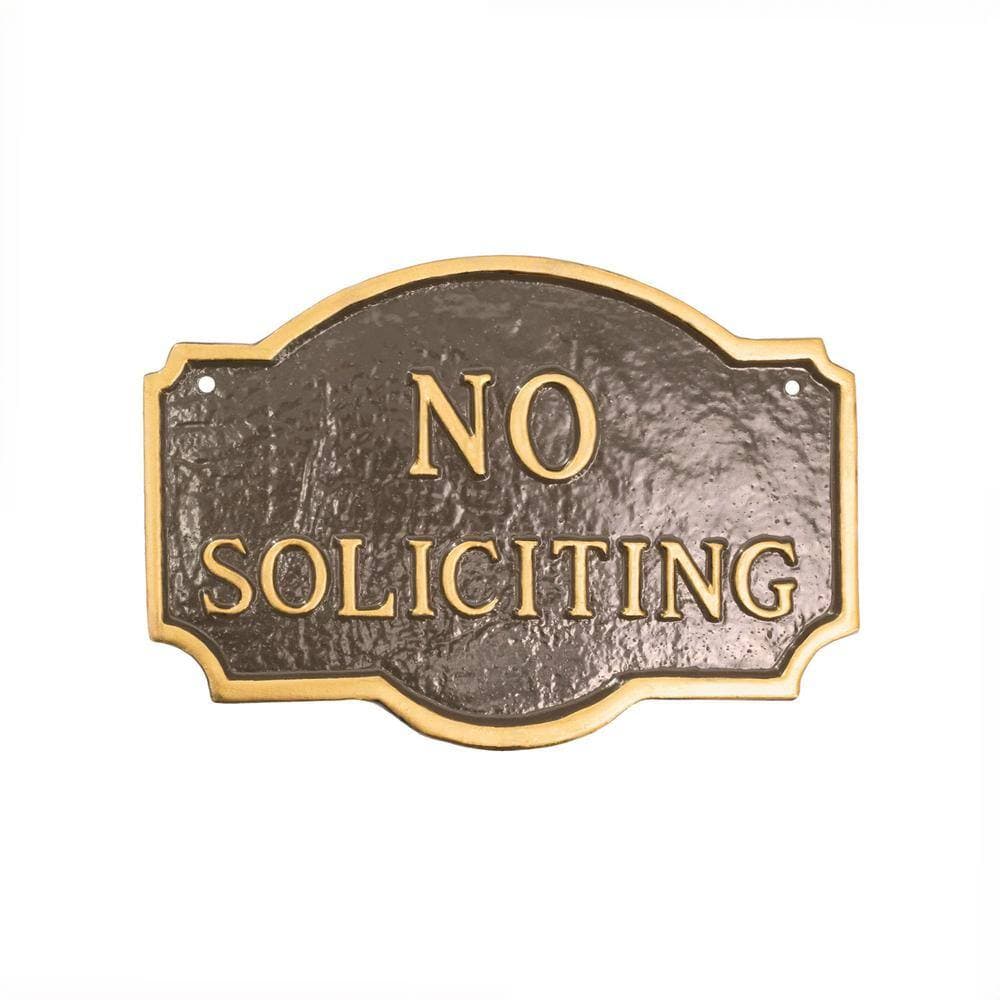 Montague Metal Products 10 in. x 15 in. Standard Montague No Soliciting Statement Plaque Sign with Lawn Stakes - Oil Rubbed/Gold (2)
