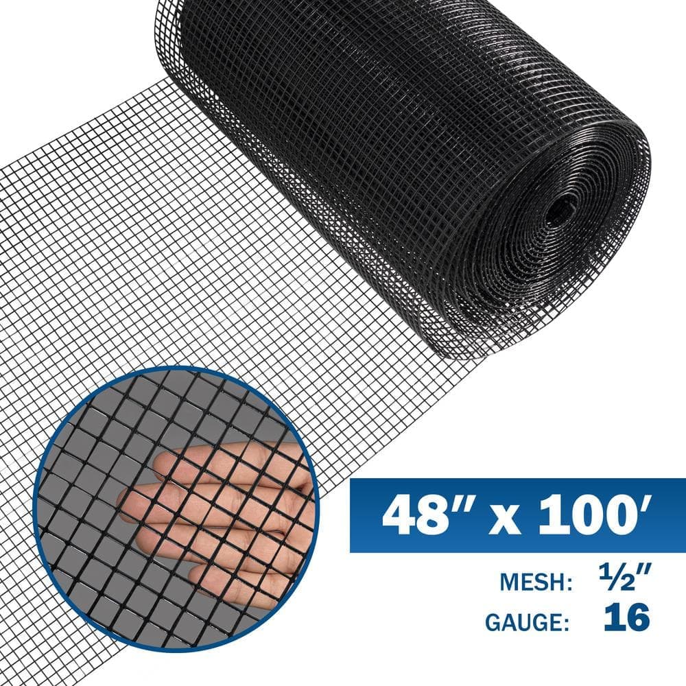 Fencer Wire 4 ft. x 100 ft. 16-Gauge Black PVC Coated Welded Wire Fence with Mesh Size 1/2 in. x 1/2 in. (3)