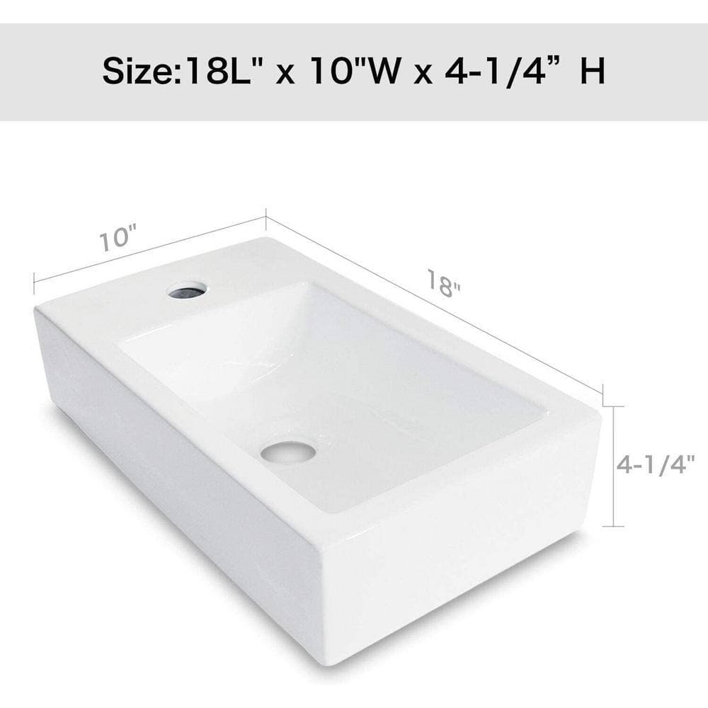 Unbranded Hot Sale 18 in. x 10 in. Rectangle Wall Mount Bathroom Sink in White Ceramic with Single Faucet Hole for Small Bath (3)