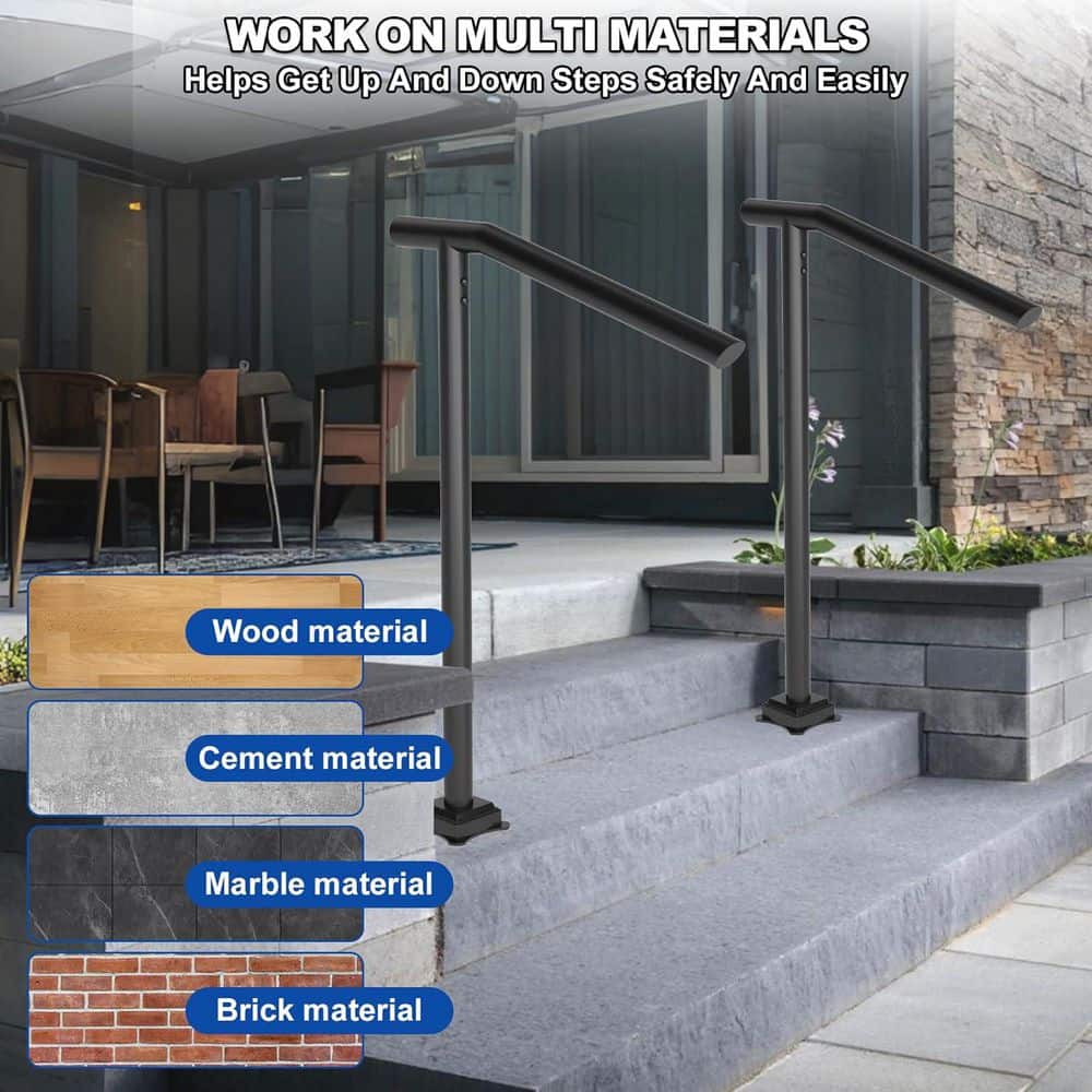 Afoxsos Wrought Iron Single Post Outdoor Handrail for 1-3 Steps with Anti-Corrosion, Easy Install, Safe Grip Metal (3)