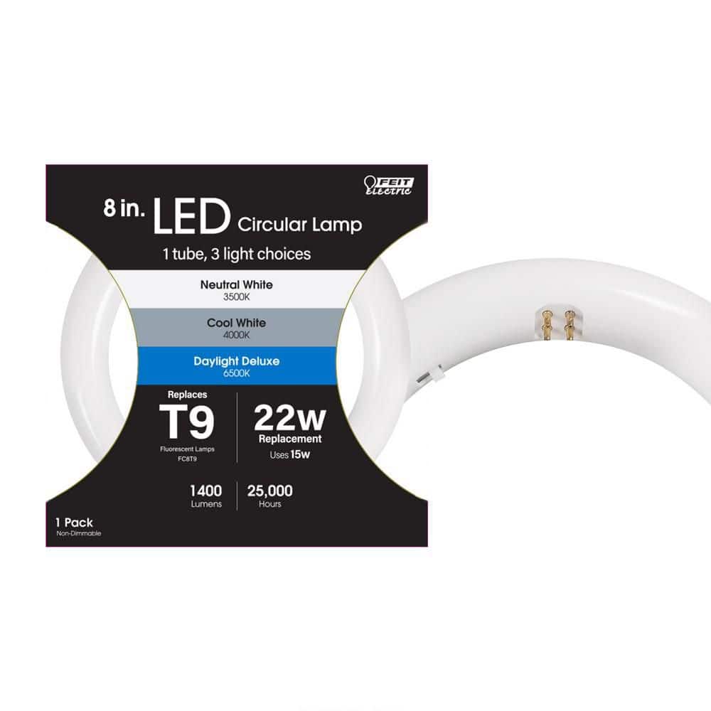 Feit Electric 15-Watt 8 in. T9 G10q Type A Plug and Play Linear Circline LED Tube Light Bulb, Selectable White (2)