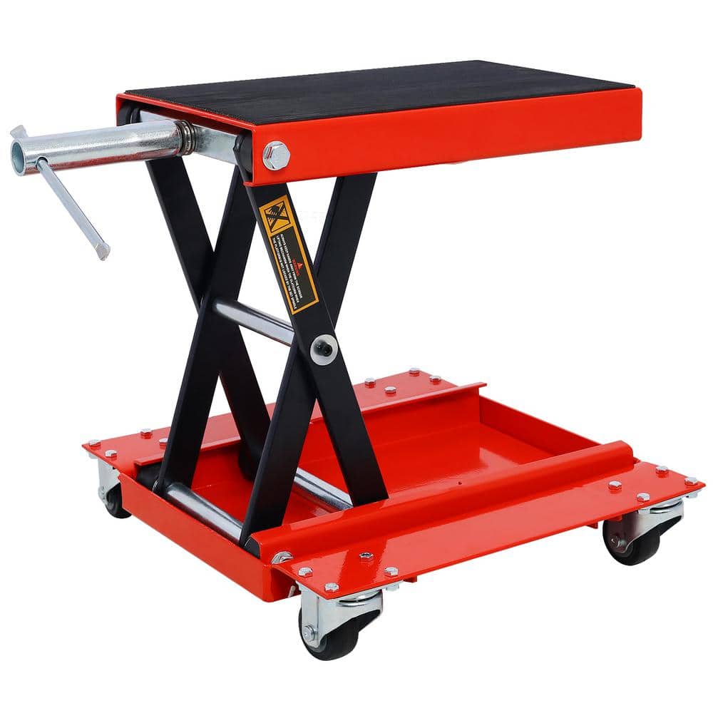 Tatayosi 1100 lb. Motorcycle Lift with Dolly Jack, Scissor Lift Jack Wide Deck, Engine Stand, Portable Bike Rack, Red (1)