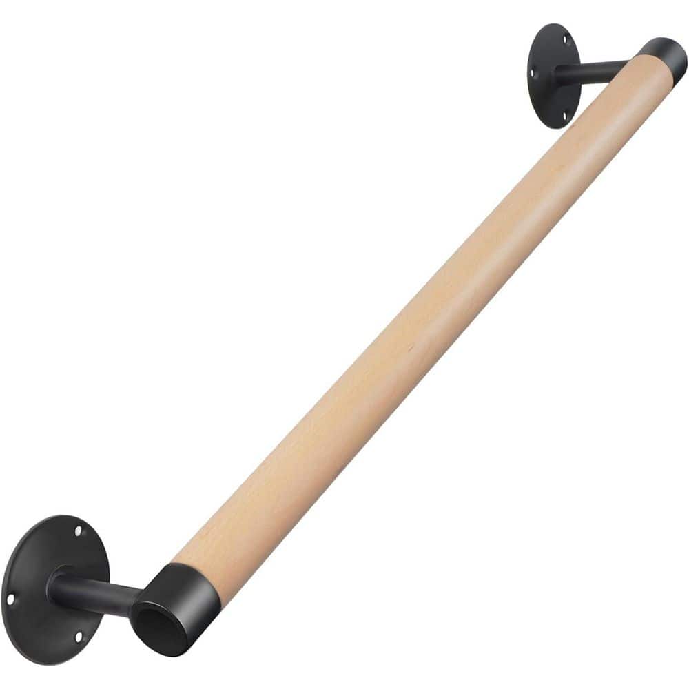 Afoxsos Wood Hand Railing for Stairs 2 ft. with Metal Brackets Safety Grab Bars for Kids Elderly Modern Design Deck Rails (1)