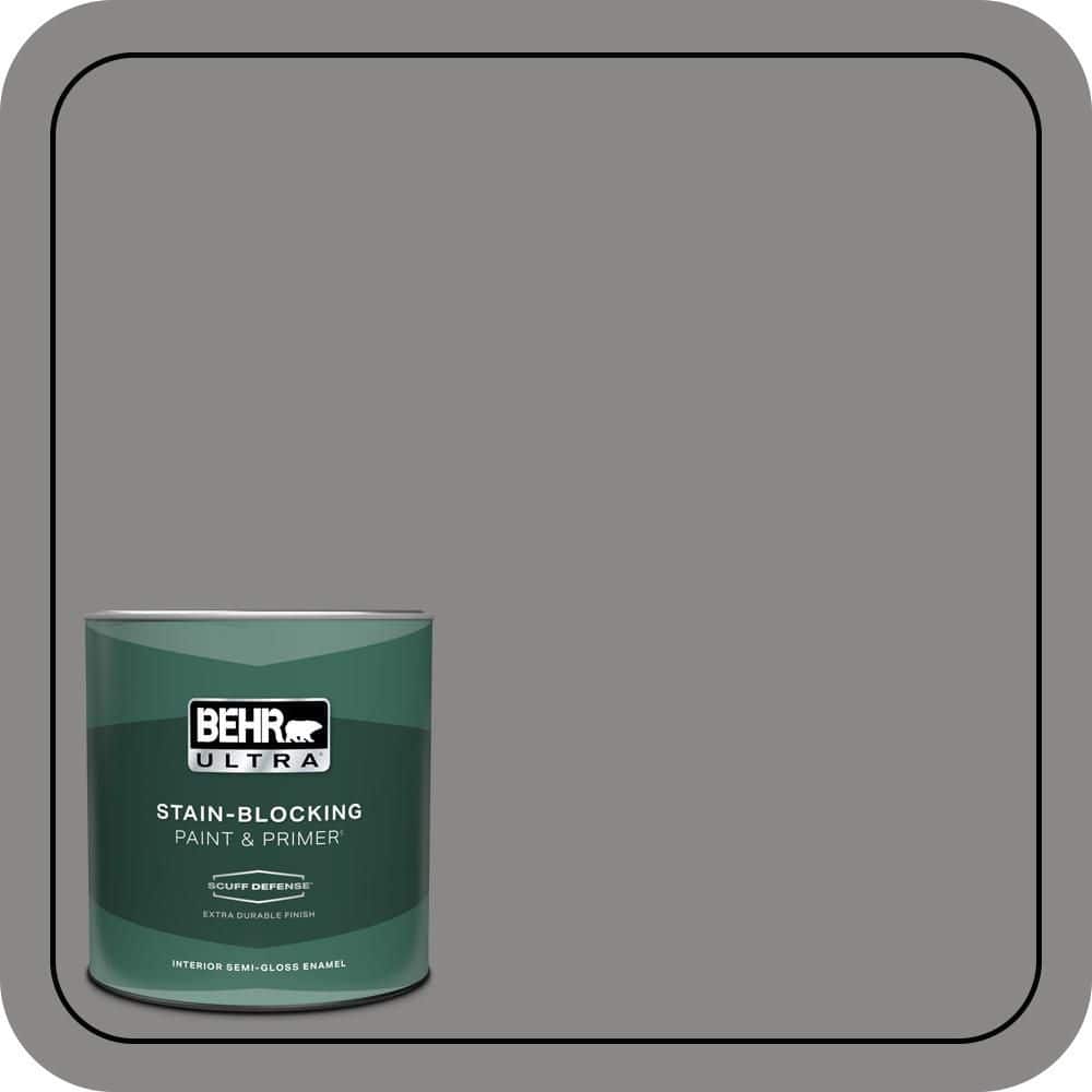 BEHR ULTRA 1 qt. #PPU26-04 Falcon Gray Extra Durable Semi-Gloss Enamel Interior Paint & Primer