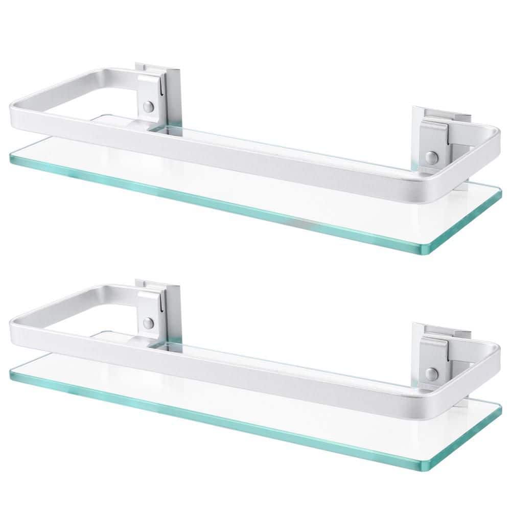 KES (2 Pack) 14 in. W x 2 in. H x 5 in. D Bathroom Aluminum Tempered Glass Shelf Rectangular in Anodized Aluminum (1)