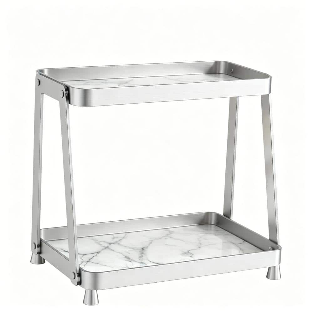 Whatseaso 11.4 in. W x 10.2 in H x 7.5 in. D Metal in Silver Over The Toilet Storage 2-Tier Makeup Organizer Countertop (1)