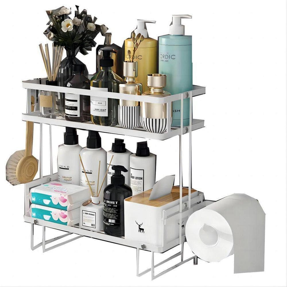 Dracelo 12.6 in. W x 6.1 in. D x 12.2 in. H White 2 Tier Bathroom Over The Toilet Storage Shelf with Wall Mounting Design (1)