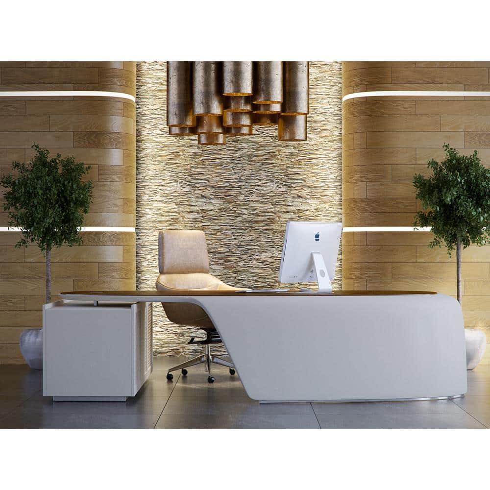 Dundee Deco 3D Falkirk Renfrew 37 in. x 26 in. Beige Faux Slate PVC Decorative Wall Paneling (2)