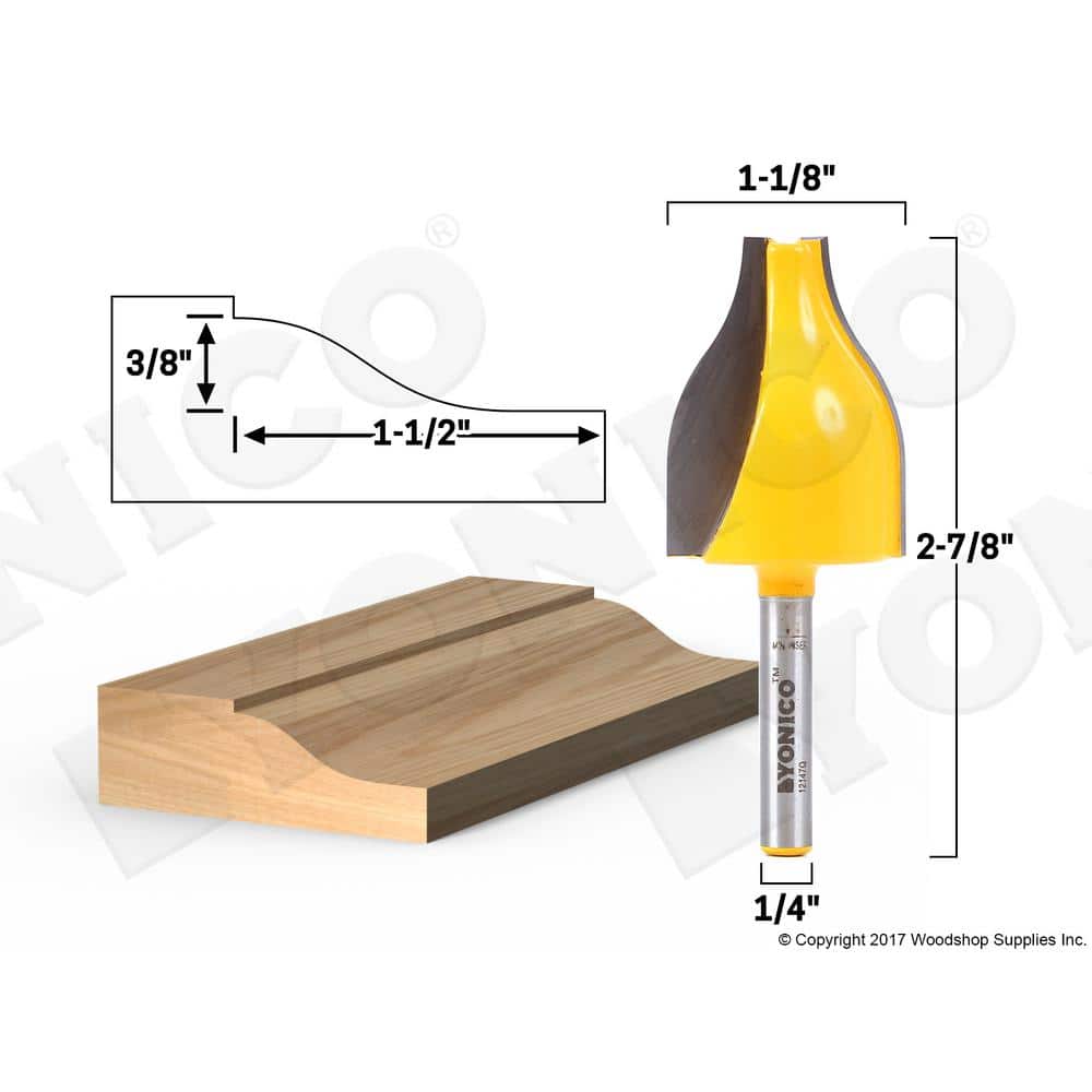 Yonico 1-1/2 in. L 1/4 in. Shank Vertical Raised Panel Carbide Tipped Router Bit (2)