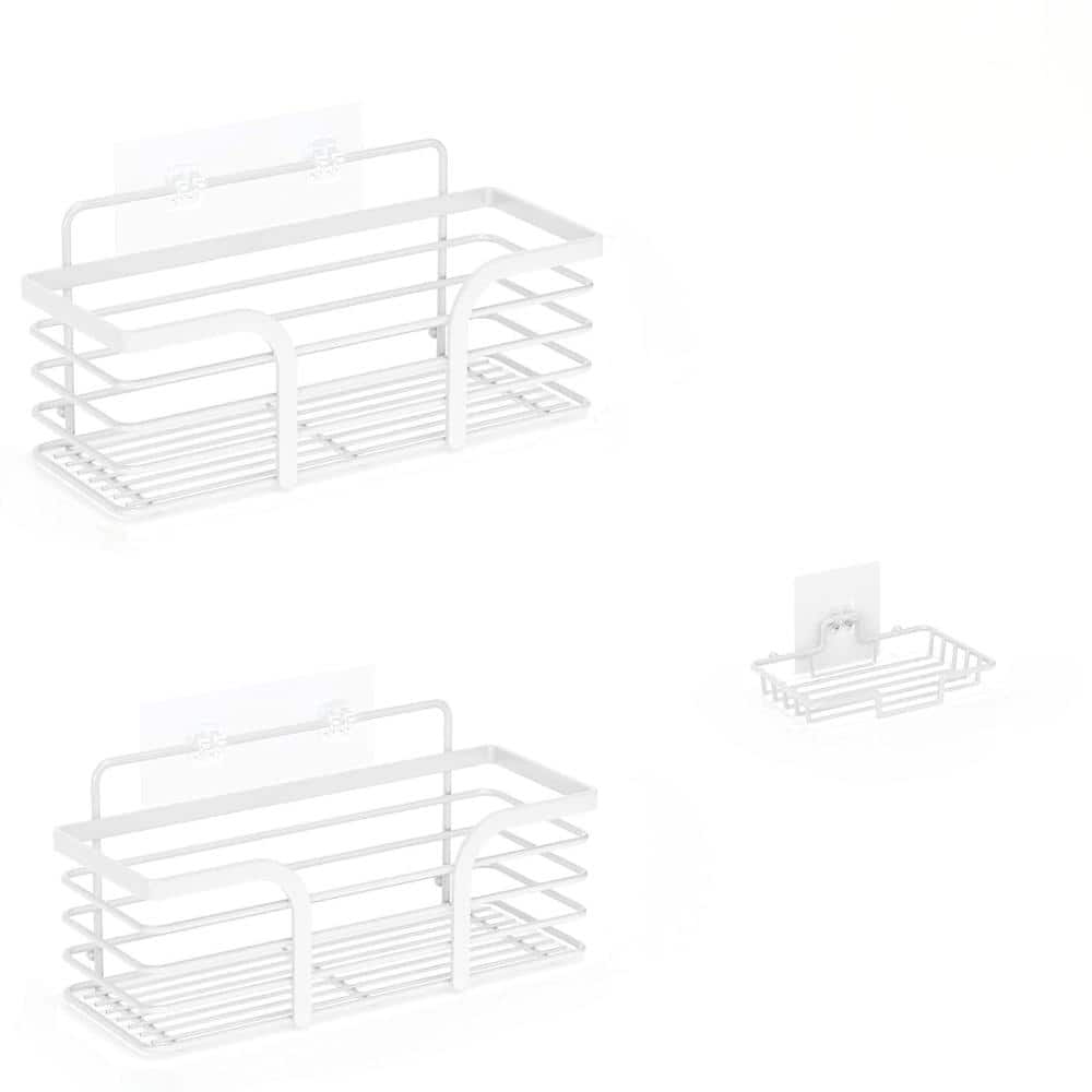 Whatseaso 11.5 in. Stainless Steel Wall Mounted Shower Organizer with Soap Holder and Hooks in White (1)