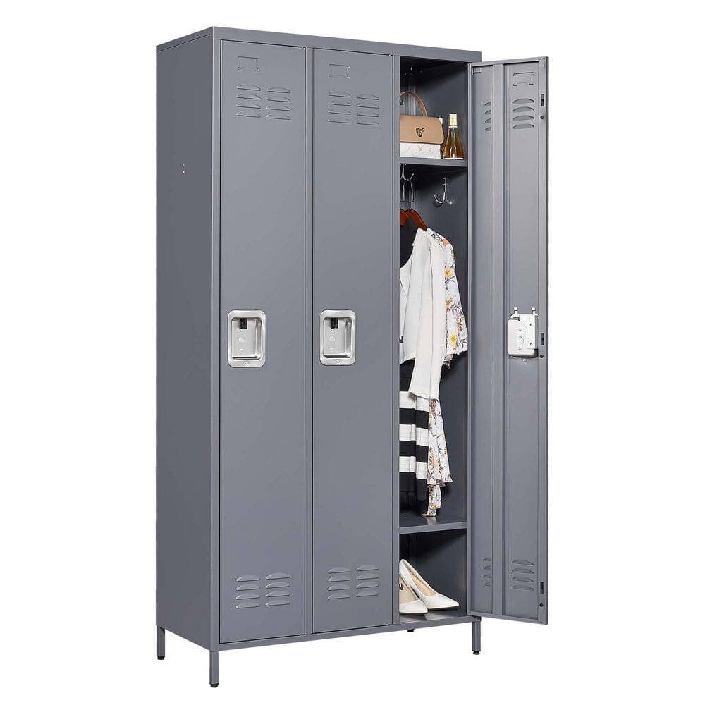 Amucolo 35.4 in. W x 72 in. H x 15.8 in. D Metal Locker Freestanding Cabinet in Gray with Lock for Home Gym Office School Garage (2)