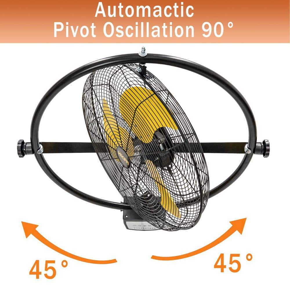 WOCK HICFM 20 in. Yellow 5000 CFM Orbital Remote Wall Mounted Fan, 1/5 HP Motor, Timer, Tilt, Oscillating, 3-Speed, UL Listed (2)