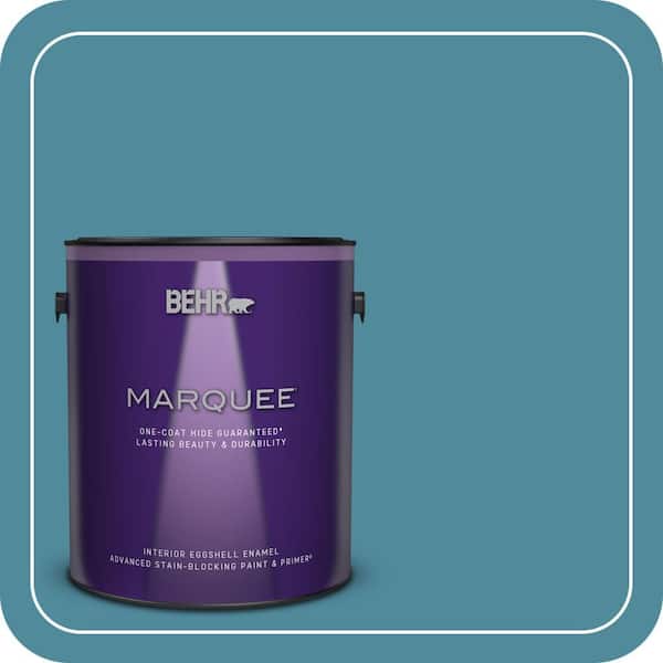 BEHR MARQUEE 1 gal. #S460-5 Blue Square One-Coat Hide Eggshell Enamel Interior Paint & Primer (2)