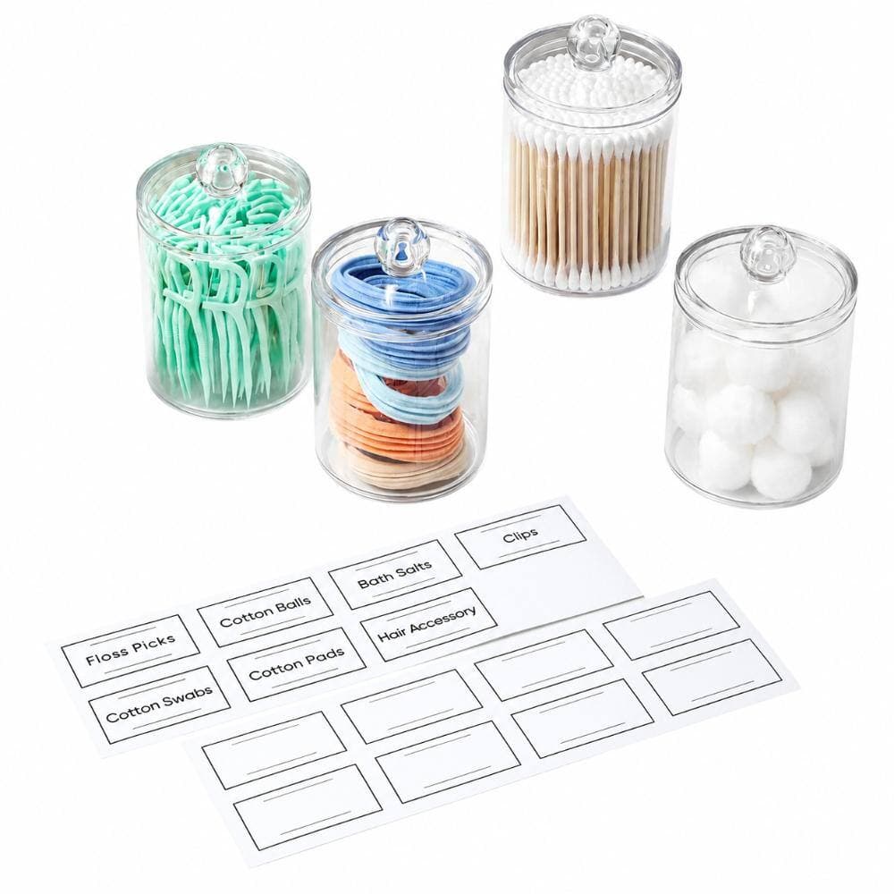 Unbranded 8 Pack Clear Acrylic Qtip Holder Dispenser with Lids and Labels for Cotton Swabs - Bathroom Vanity Jars (2)