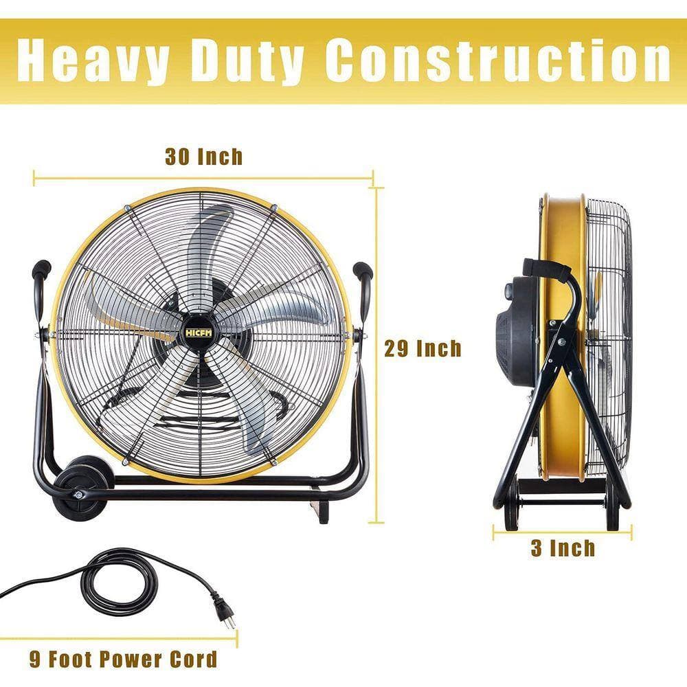 Stbine 24 in. 3 Speeds High Velocity Internal Oscillating Barrel Floor Fan in Yellow with Powerful 1/4 Motor (3)