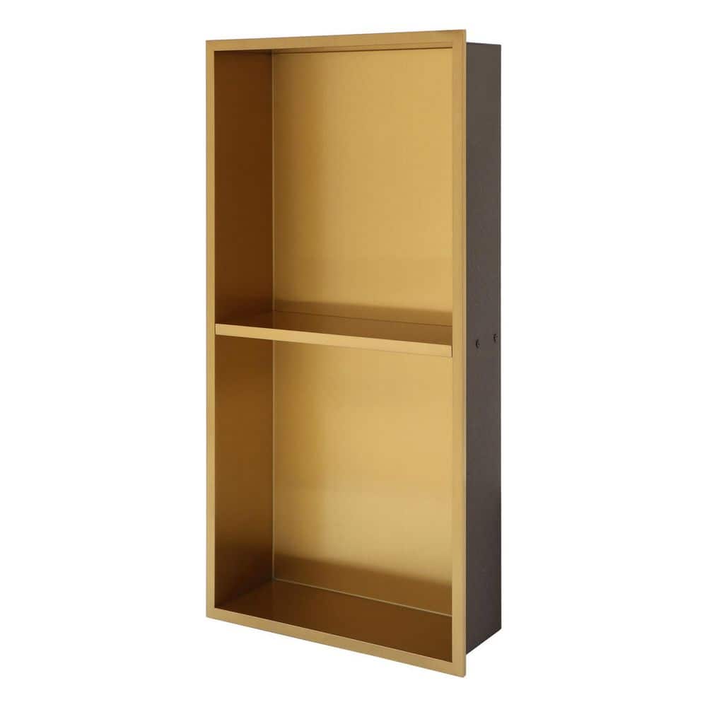LIVIZA 13 in. W x 25 in. H x 4 in. D Stainless Steel Recessed Shower Niche Shelf Organizer in Gold (1)