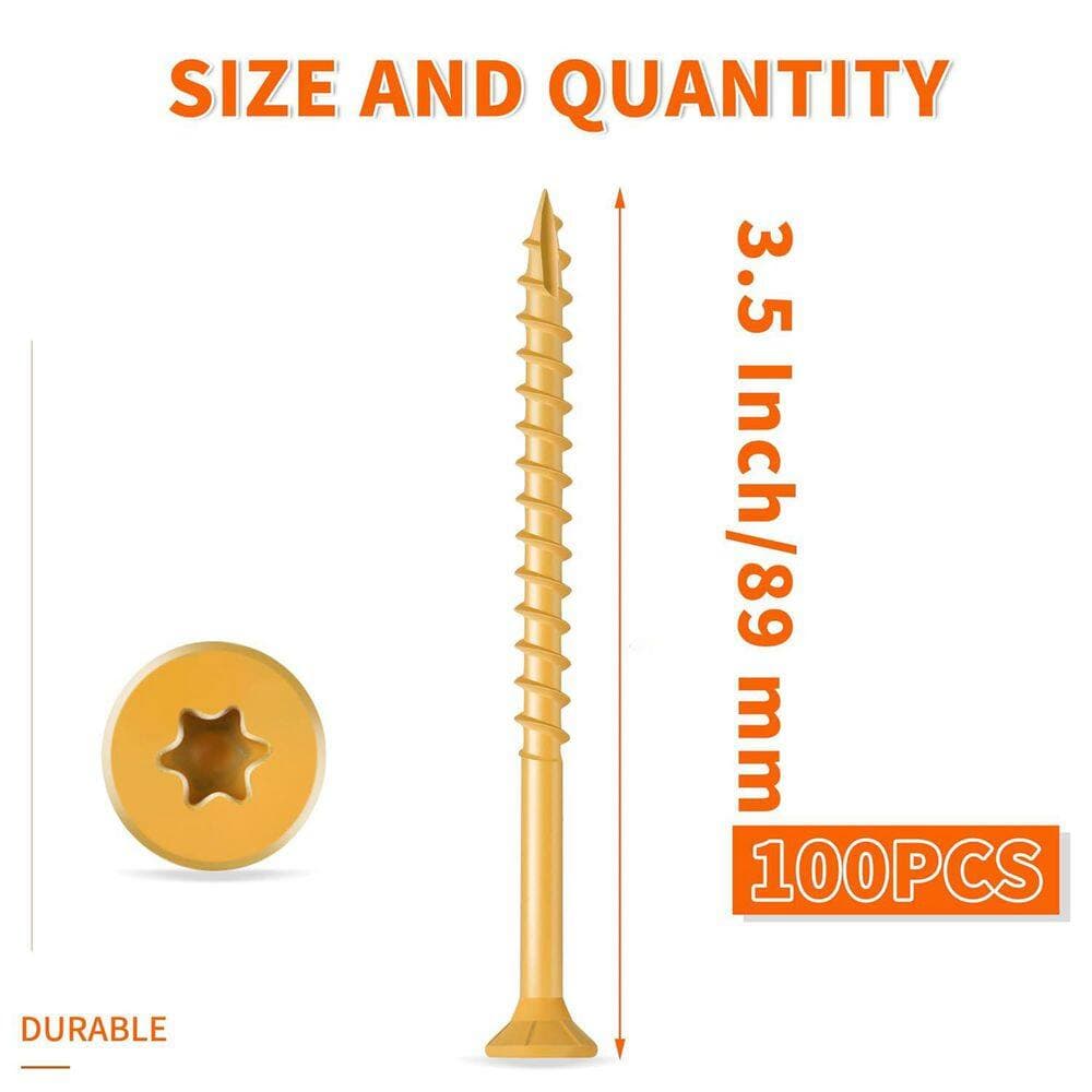Afoxsos Hardened Steel Ceramic Coated Rust Resistant Deck Wood Screws Flat Head Star Drive 100-Pack (2)