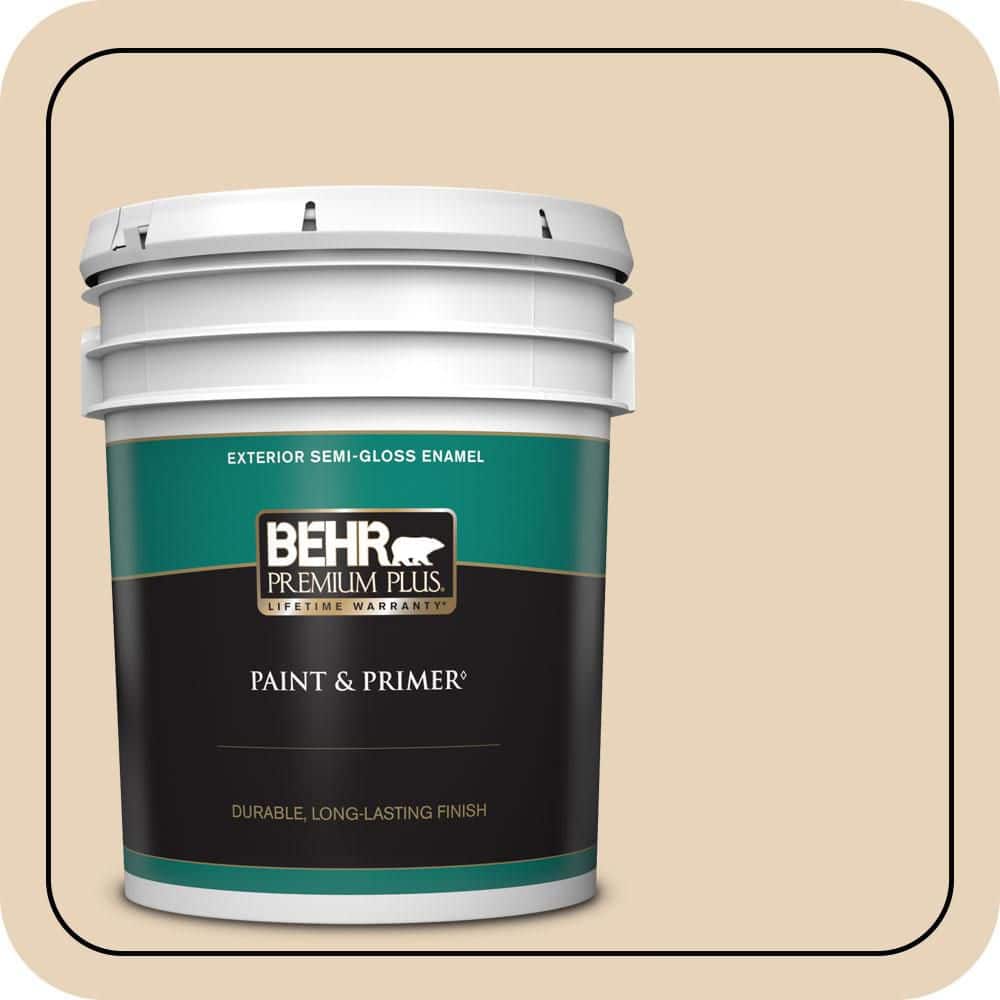 BEHR PREMIUM PLUS 5 gal. #S260-1A Cake Crumbs Semi-Gloss Enamel Exterior Paint & Primer