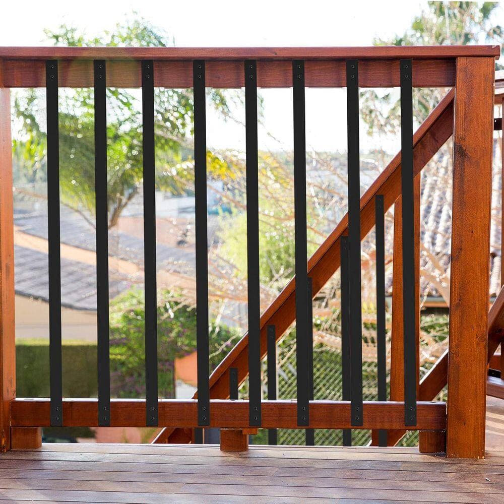 Afoxsos 32.25 in.H x 1 in.W Black Cast Iron Stair Railing Kit Indoor Deck Balusters Flat Straight with Screws 51-Pack Aluminum (3)