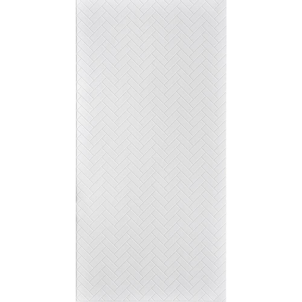 FROM PLAIN TO BEAUTIFUL IN HOURS Herringbone 4 ft. 8 ft. Paintable PVC Decorative Wall Panels (2)