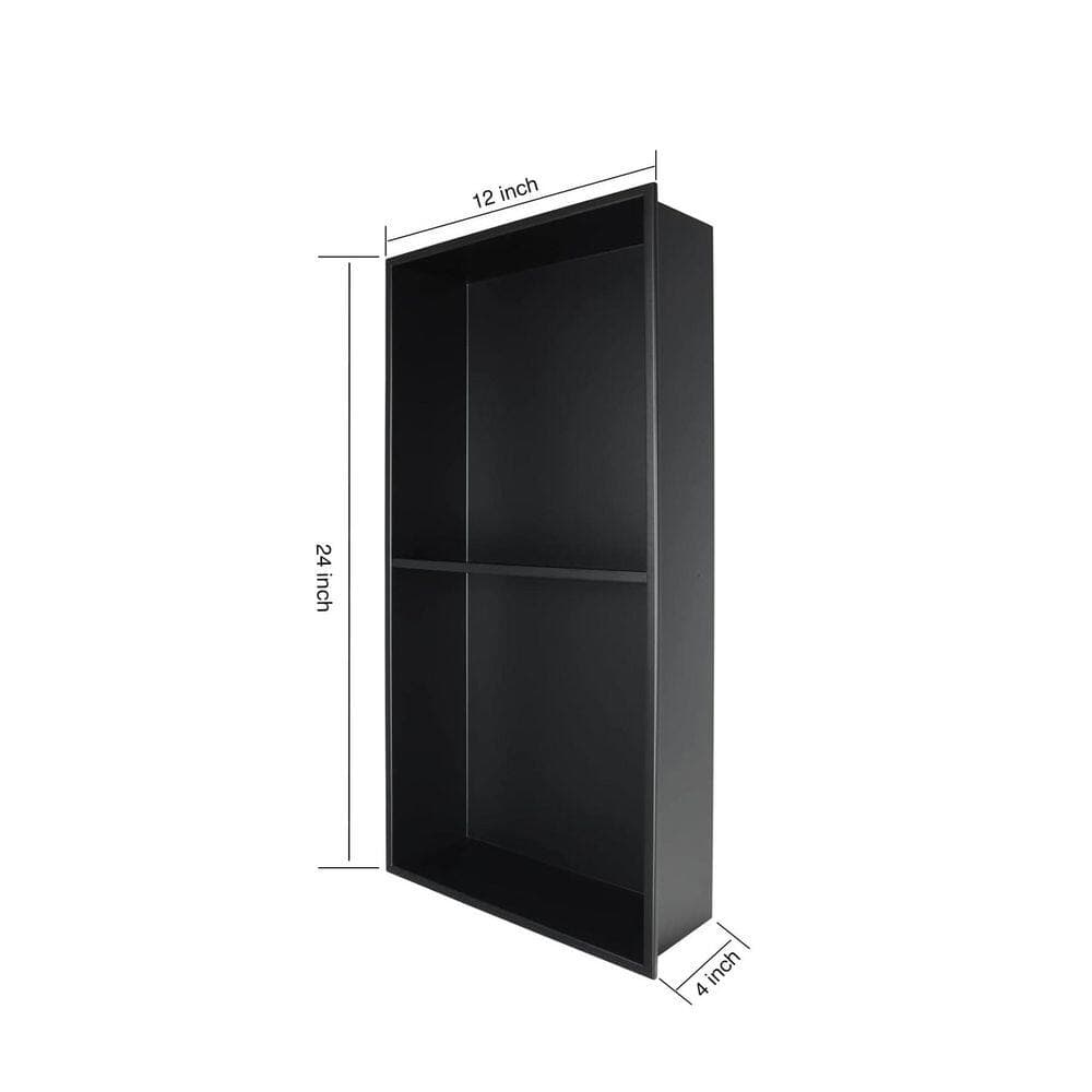 HOMEMYSTIQUE 12 in. W x 24 in. H x 4 in. D Stainless Steel Shower Niche in Matte Black (2)