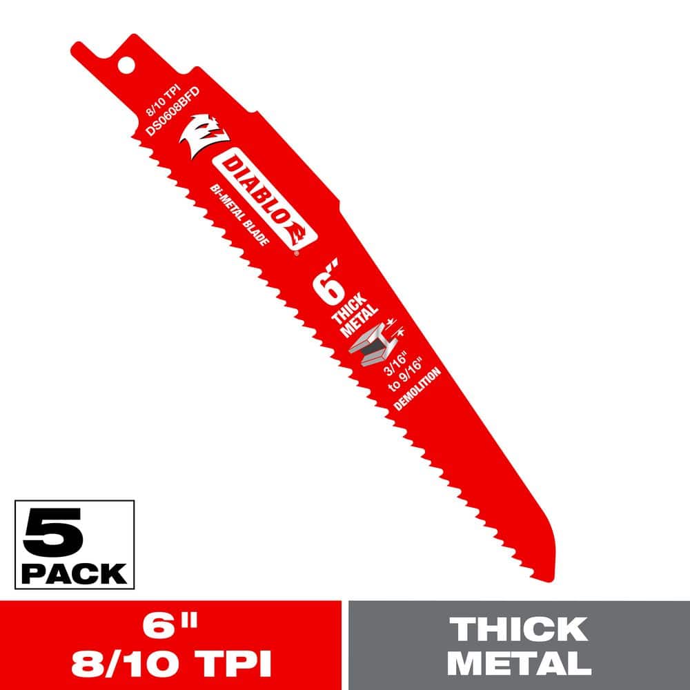 DIABLO 6 in. 8/10 TPI Steel Demon Bi-Metal Reciprocating Saw Blades for Thick Metal Cutting (5-Pack) (1)