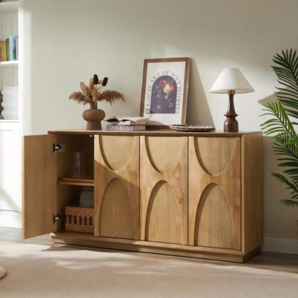 Unbranded 58.5 in. W x 15.75 in. D x 32.28 in. H Bathroom Brown Linen Cabinet (3)