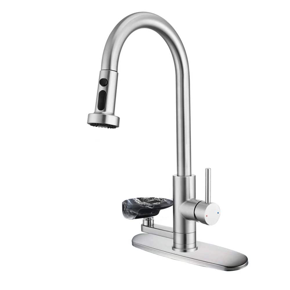 Unbranded 3 in 1 Kitchen Faucet with Press-Type Glass Rinser Pull-Down Sprayer Bath Accessory Set Brushed Nickel Finish 1 Piece