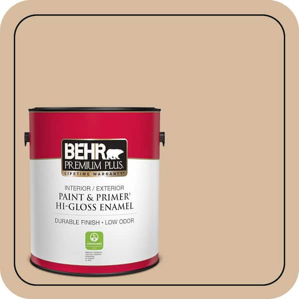 BEHR PREMIUM PLUS 1 gal. #T18-06 Kombucha Hi-Gloss Enamel Interior/Exterior Paint & Primer (2)