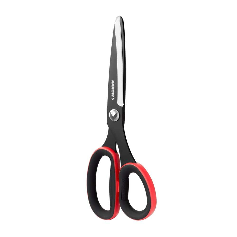 Arrow Fastener Arrow Boxcutting 2-in-1 Stainless Steel Scissors, 8 in. , Ergonomic Grip, Rust-Proof, Black/Red (3)
