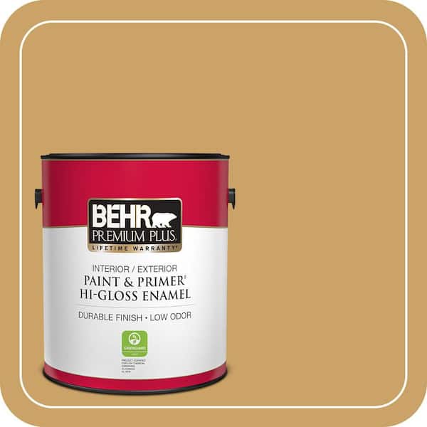 BEHR PREMIUM PLUS 1 gal. #PPU6-17 Classic Gold Hi-Gloss Enamel Interior/Exterior Paint & Primer (2)