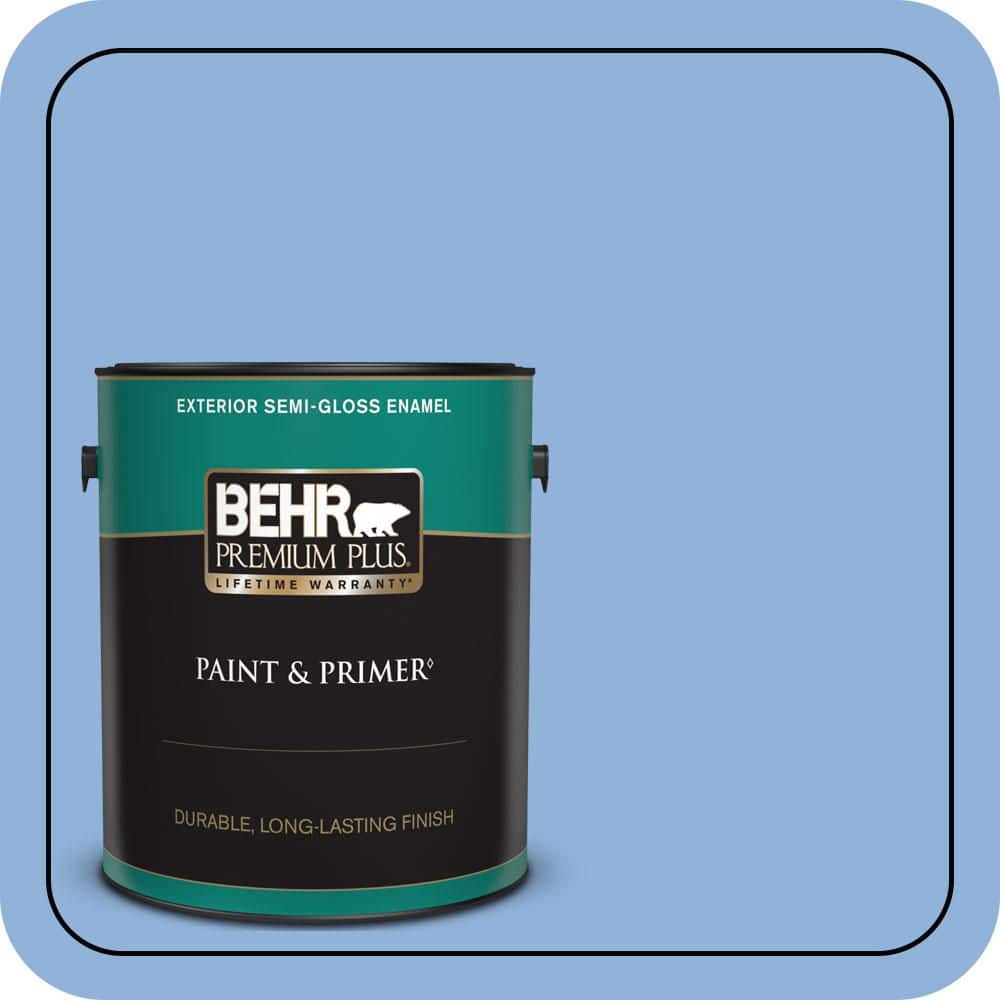 BEHR PREMIUM PLUS 1 gal. #580B-5 Cornflower Blue Semi-Gloss Enamel Exterior Paint & Primer (1)
