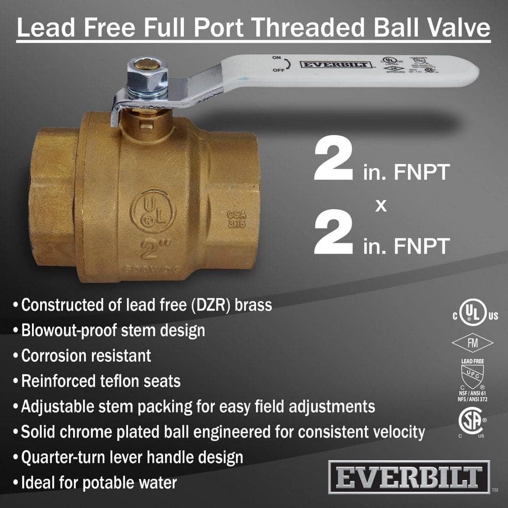 Everbilt 2 in. FNPT x 2 in. FNPT Lead Free Brass Full Port Lead Free Brass Threaded Ball Valve (2)