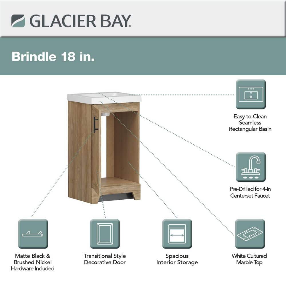 Glacier Bay Brindle 19 in. Single Sink Freestanding Sandstone Bathroom Vanity with White Cultured Marble Top (Assembled) (4)
