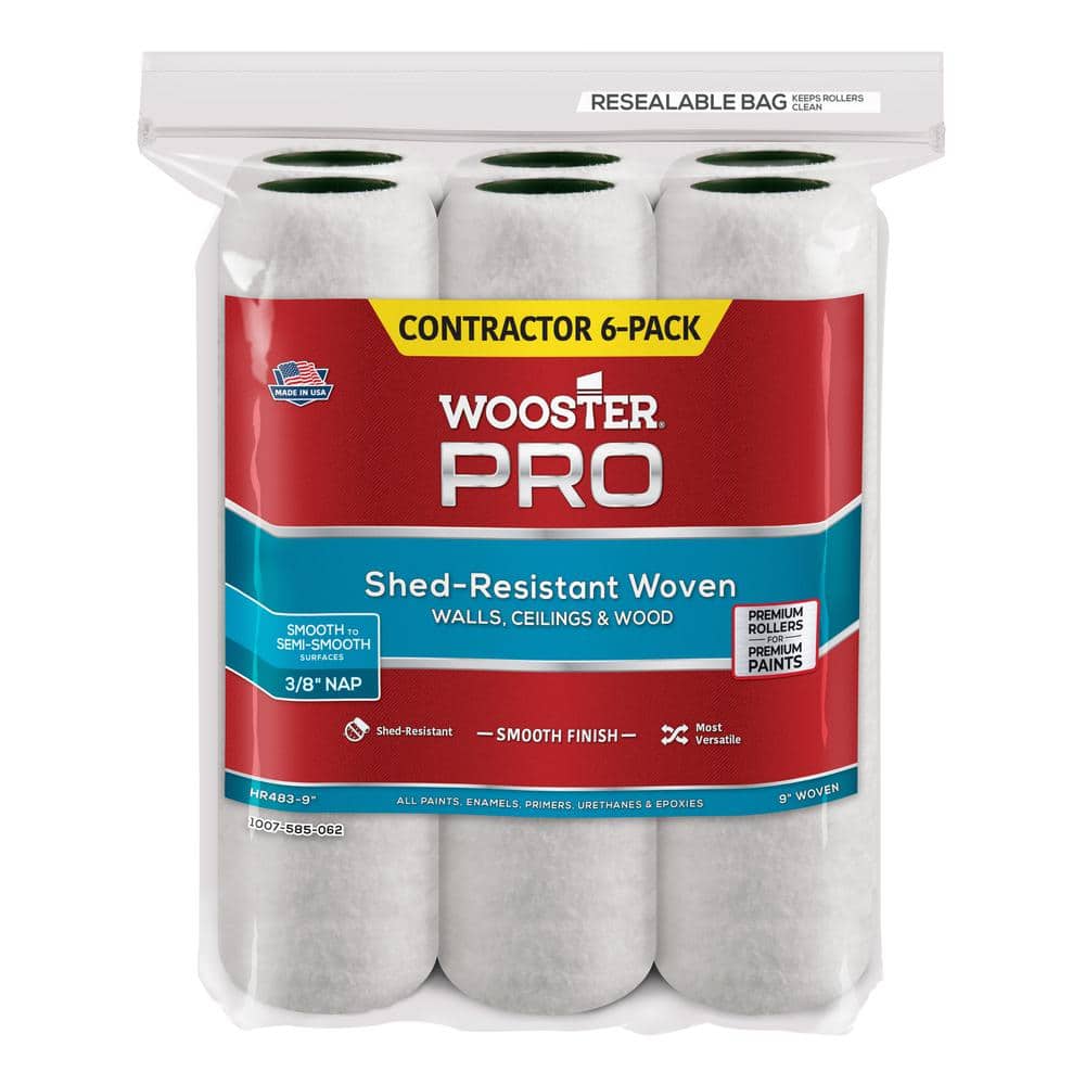Wooster 9 in. x 3/8 in. High-Density Fabric Pro White Woven Roller Cover Applicator/Tool (6-Pack)