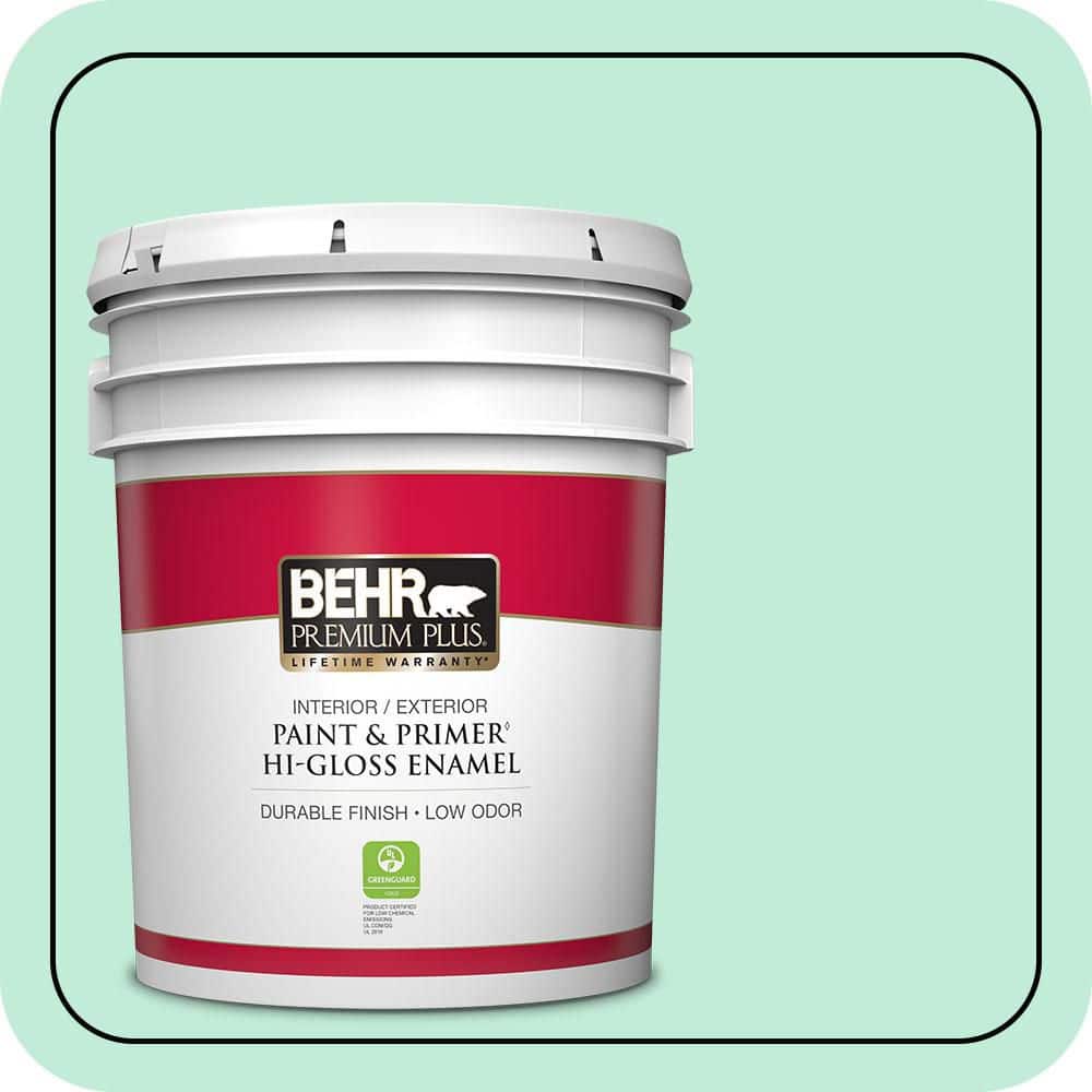 BEHR PREMIUM PLUS 5 gal. #470A-2 Seafoam Pearl Hi-Gloss Enamel Interior/Exterior Paint & Primer