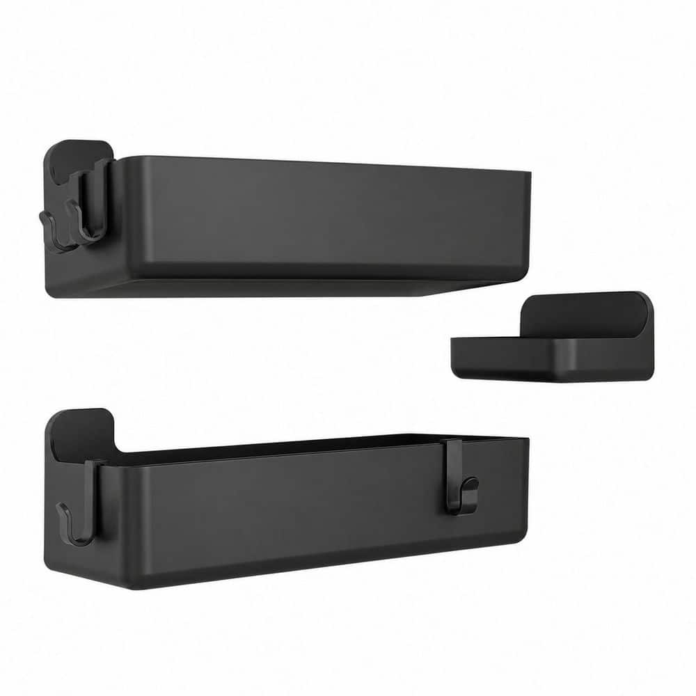 Anqtovp Adhesive Mount Rustproof ABS Shower Caddy Set in Black, Fast-Drain Removable Basket, 3-Pack for Bathroom (1)