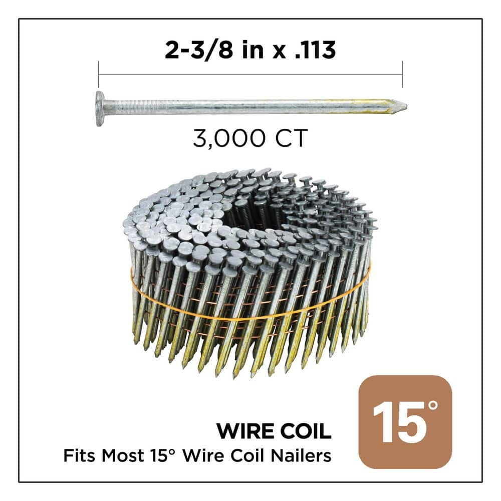 PRO-FIT 2-3/8 in. x 0.113 15° Hot Dipped Galvanized Smooth Shank Wire Coil Framing Nails (3000-Per Box) (2)