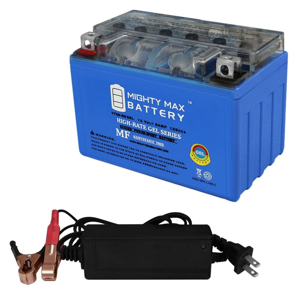 MIGHTY MAX BATTERY YTX9-BS GEL Replaces PTX9BS PredatorGenerator 8750watt + 12V 2A Chrgr (1)