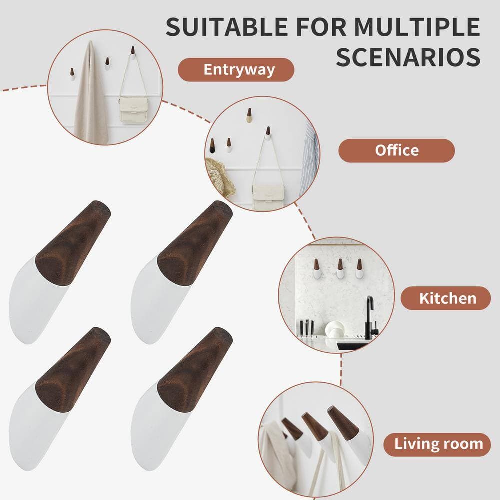 BWE Wood Bathroom Knob Coat Robe/Towel Hook in White (4-Pack) (3)