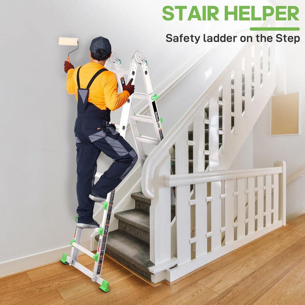 KIWDZFU 14 ft. Aluminum Multi Position Telescopic Ladder Type Anti-Slip Compact Folding 330 lb. for Home Stairs Roof Extension (3)