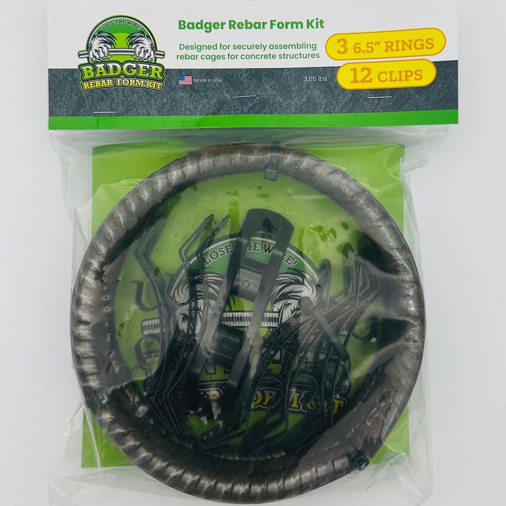 BADGER REBAR PRODUCTS 6.5 in. Single Ring Rebar Form Kit-Includes 3-Rings and 12-Badger Grip Clips for Concrete Reinforcement