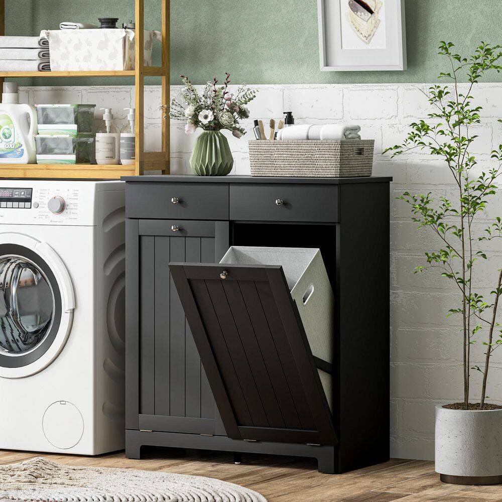 Buruis 30.7 in. W 15 in. D 35.4 in. H Bathroom Linen Cabinet with 2-Large Tilt-Out Laundry Hampers (4)