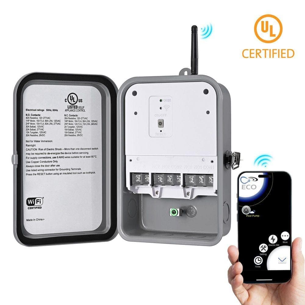 DEWENWILS 40 Amp 120-277 VAC 7-Day Outdoor WiFi Digital Smart Time Swtich, with Metal Box (1)