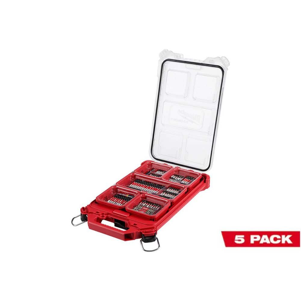 Milwaukee (5 PACK) SHOCKWAVE Impact Duty Alloy Steel Screw Driver Bit Set with PACKOUT Case (100-Piece) (1)