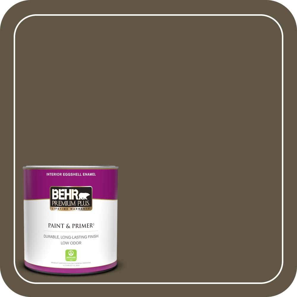 BEHR PREMIUM PLUS 1 qt. #QE-32 Treemoss Eggshell Enamel Low Odor Interior Paint & Primer