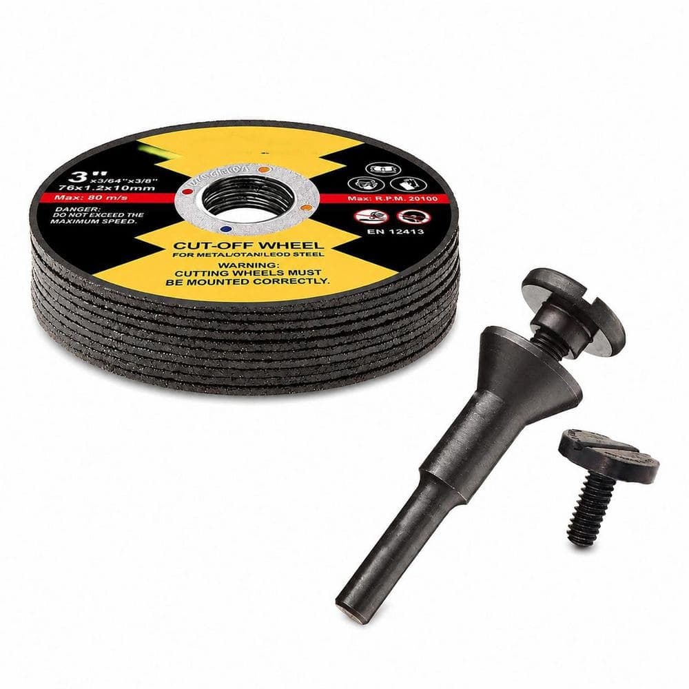 LAIFUCAM 3 in. 10 Pack Die Grinder Cutting Disc Kit with Mounting Mandrel 1/4 in. Stem 3/8 in. Arbor for Metal (1)