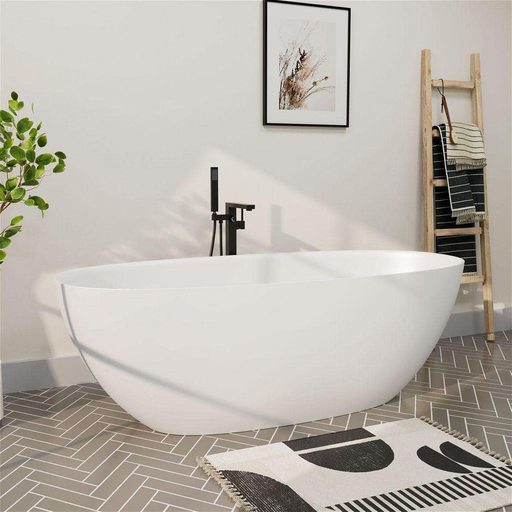 MYCASS 29.53 in. Solid Surface Stone Freestanding Double Slipper Soaking Bathtub with Right Drain (1)