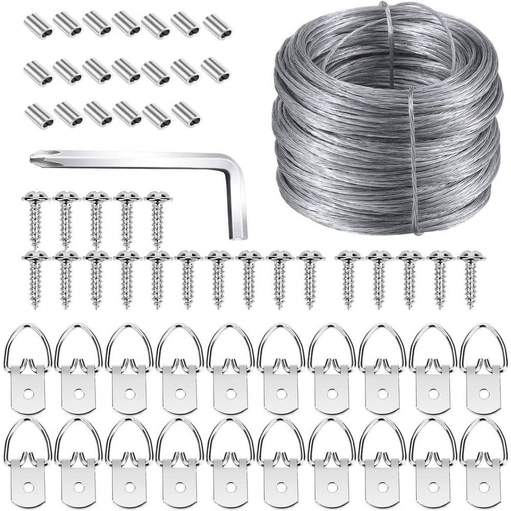Adrinfly D Ring Picture Hanging Kit with Wire and Screws Supports 30 lbs. Easy Installation for Frames and Decor Silver 1-Pack (1)